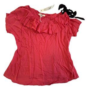 NWT Ya Los Angeles red rayon top with ruffle and shoulder tie M